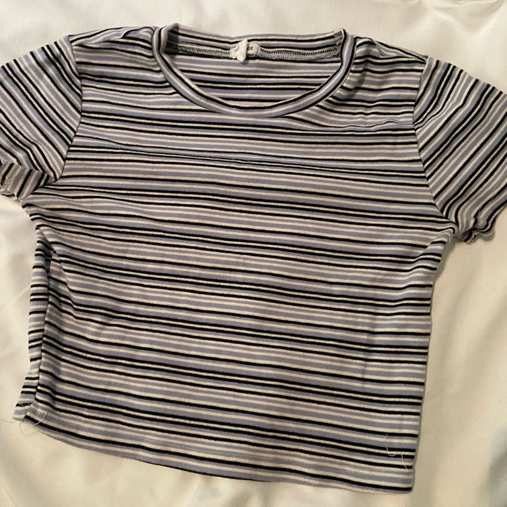 black blue and white striped cropped shirt